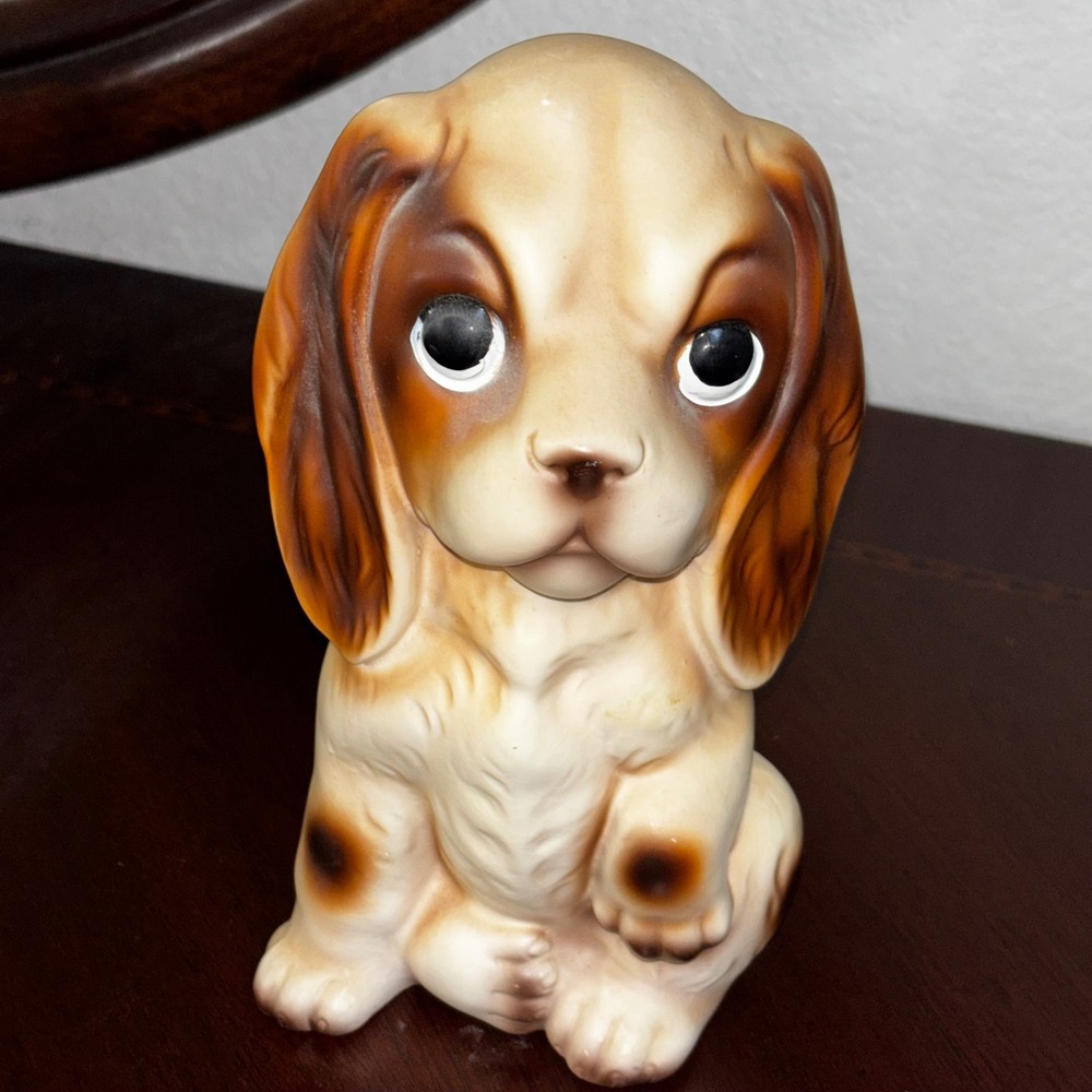 Antique Ceramic Spaniel Puppy Dog Figurine Made in Japan‎ Large Eyes MCM 8"